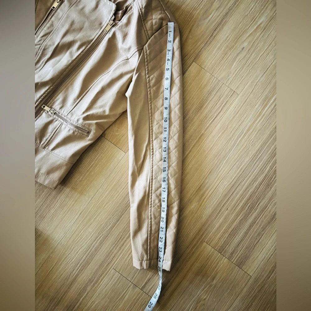 Y2K B Sweet Faux Leather Jacket Moto Beige Quilted Full Zip Womens L Rock N Roll - Picture 9 of 12